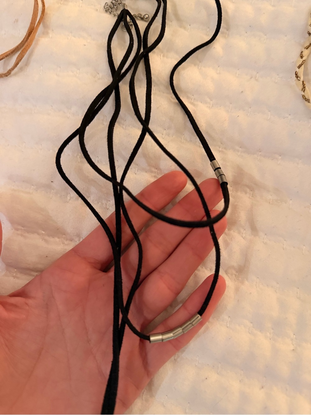 Free People Black Suede Wrap Necklace with Silver Beads
